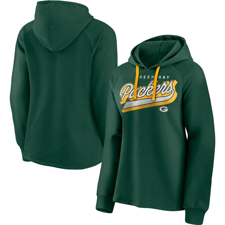 Green Bay Packers Fanatics Branded Women's First Contact Raglan Pullover Hoodie - Green