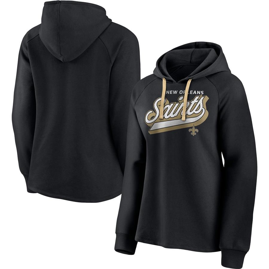 New Orleans Saints Fanatics Branded Women's First Contact Raglan Pullover Hoodie - Black