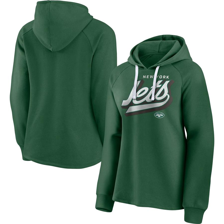 New York Jets Fanatics Branded Women's First Contact Raglan Pullover Hoodie - Green