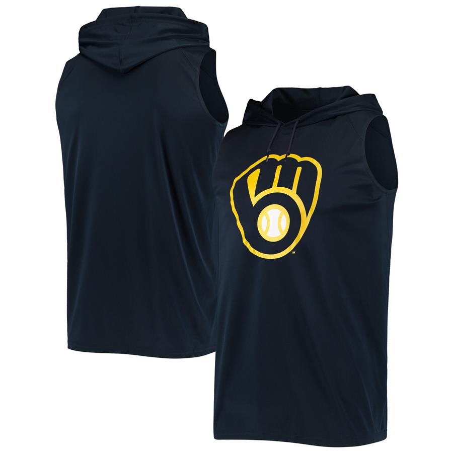 Milwaukee Brewers Stitches Sleeveless Pullover Hoodie - Navy