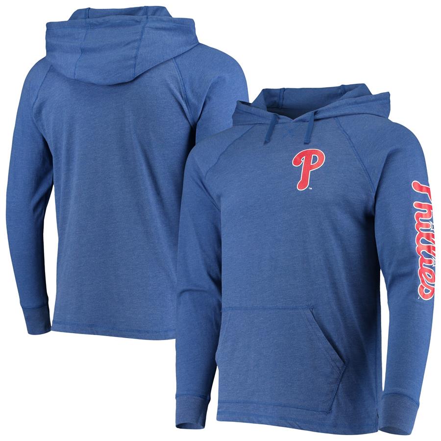 Philadelphia Phillies Stitches Hit Raglan Pullover Hoodie - Heathered Royal