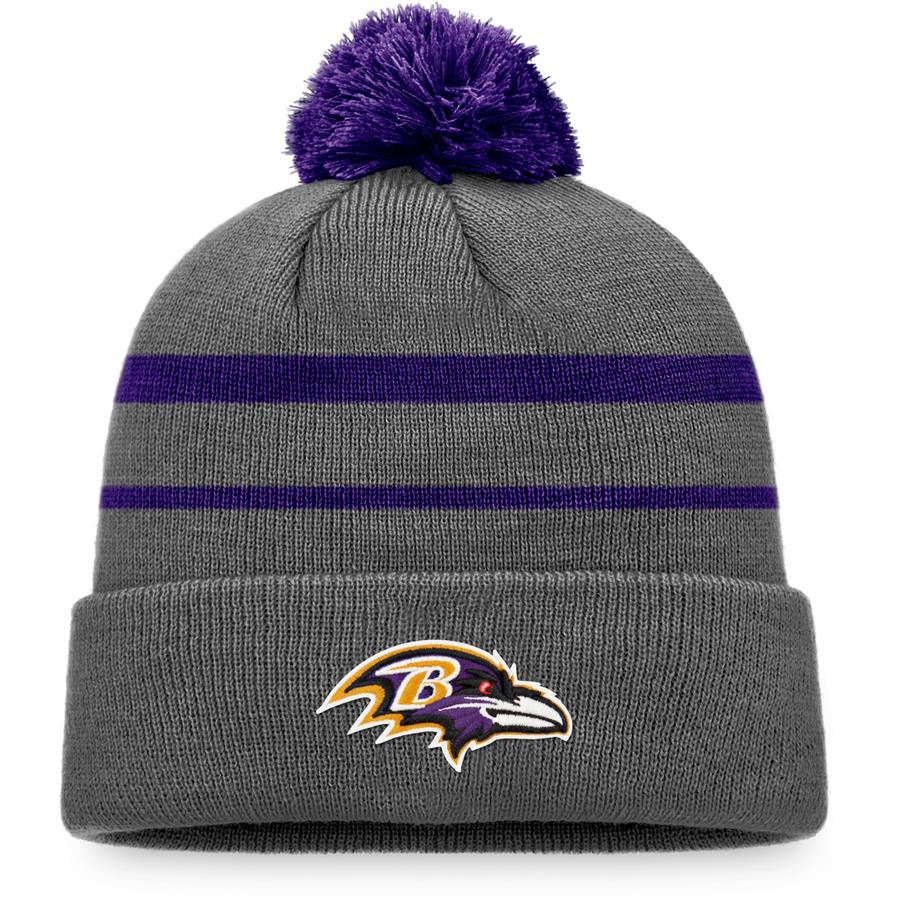 Baltimore Ravens Fanatics Branded Fleet Cuffed Knit Hat with Pom - Charcoal