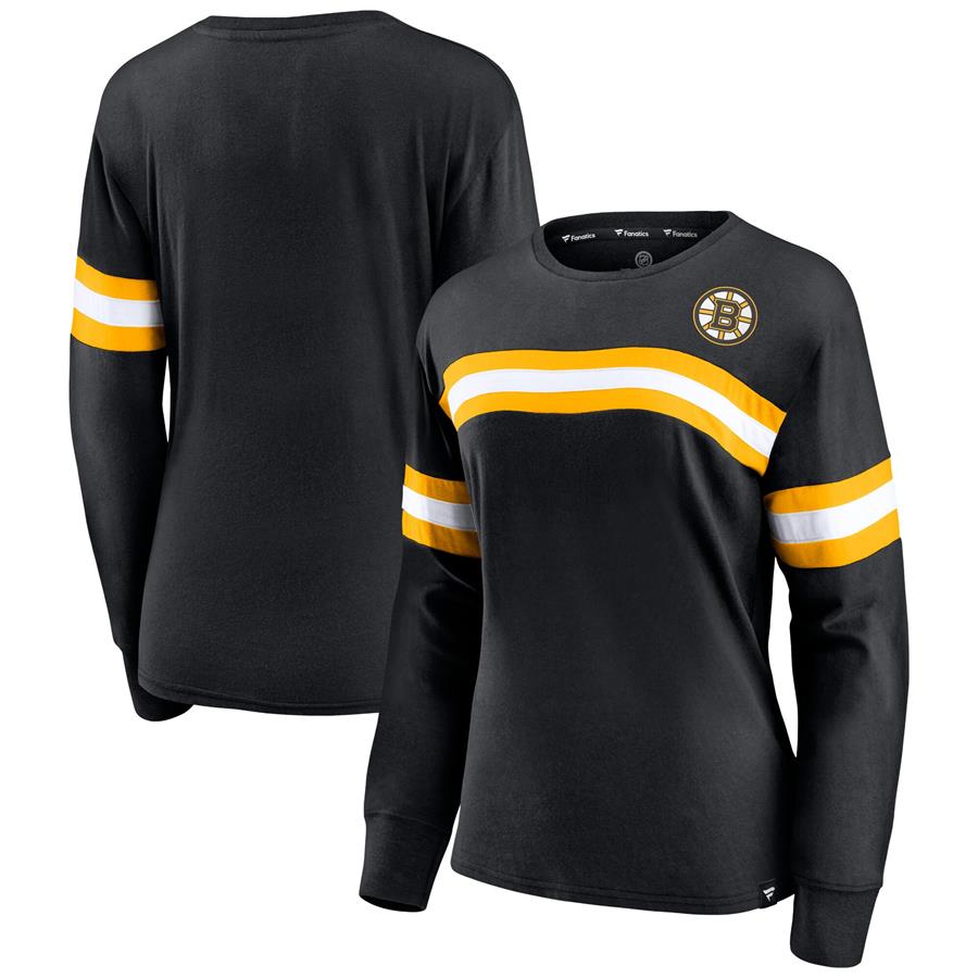 Boston Bruins Fanatics Branded Women's Block Party Primary Logo Fashion Long Sleeve T-Shirt - Black