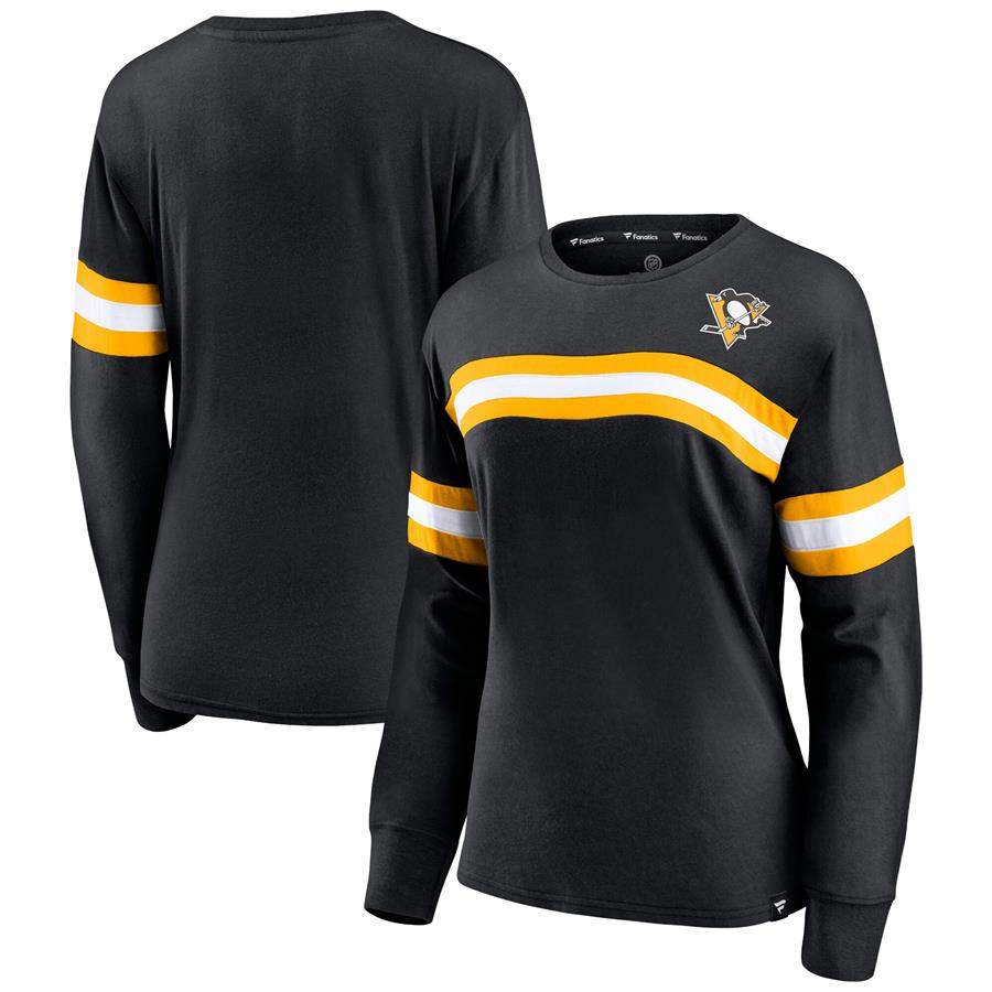 Pittsburgh Penguins Fanatics Branded Women's Block Party Primary Logo Fashion Long Sleeve T-Shirt - Black