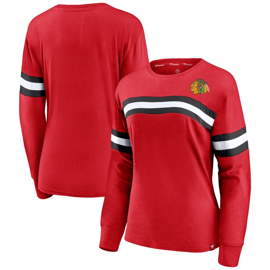 Chicago Blackhawks Fanatics Branded Women's Block Party Primary Logo Fashion Long Sleeve T-Shirt - Red