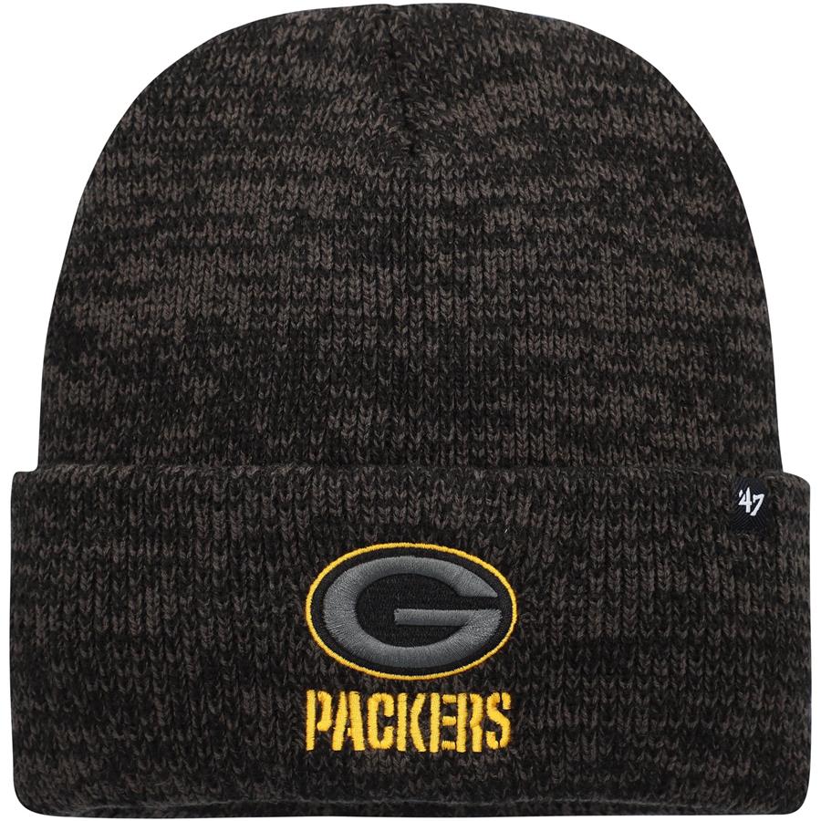 Green Bay Packers '47 Brain Freeze Tonal Cuffed Knit Hat - Heathered Black