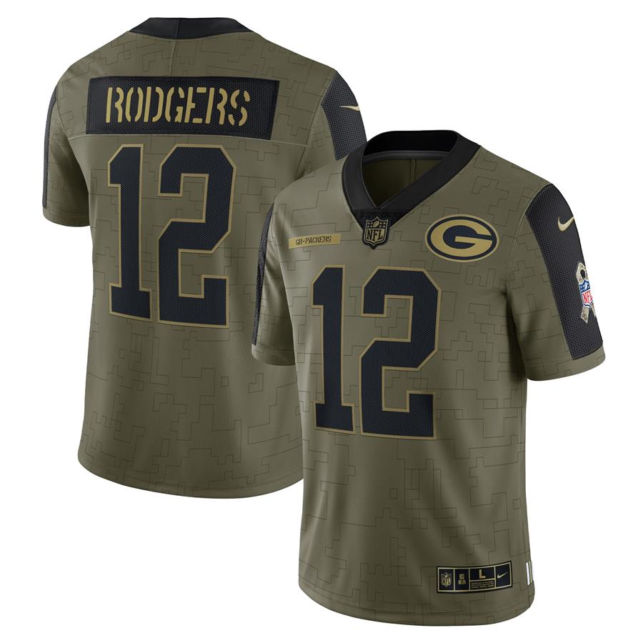 Aaron Rodgers Green Bay Packers Nike 2021 Salute To Service Limited Player Jersey - Olive