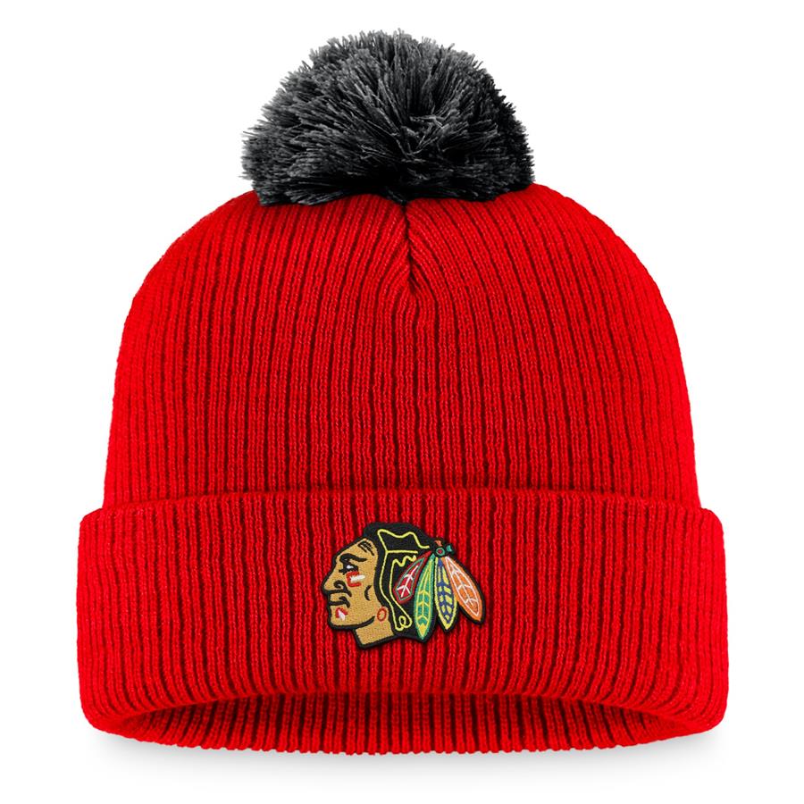 Chicago Blackhawks Fanatics Branded Team Cuffed Knit Hat with Pom - Red