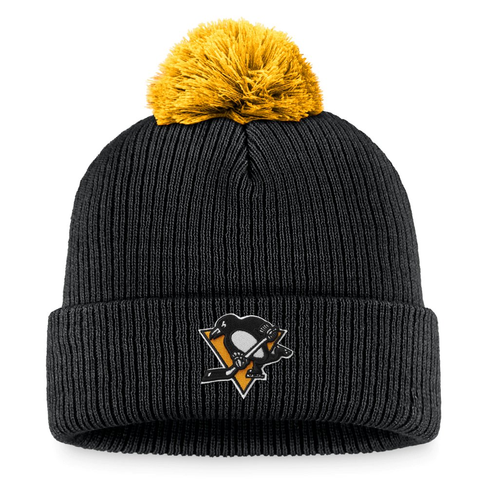 Pittsburgh Penguins Fanatics Branded Team Cuffed Knit Hat with Pom - Black