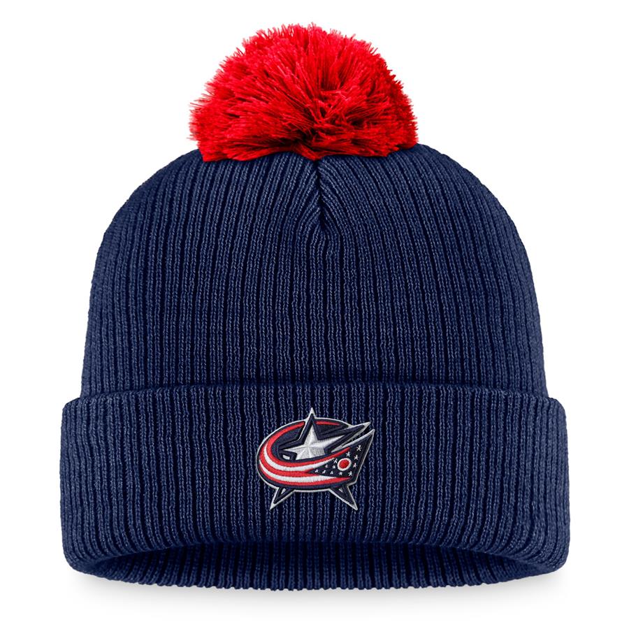 Columbus Blue Jackets Fanatics Branded Team Cuffed Knit Hat with Pom - Navy