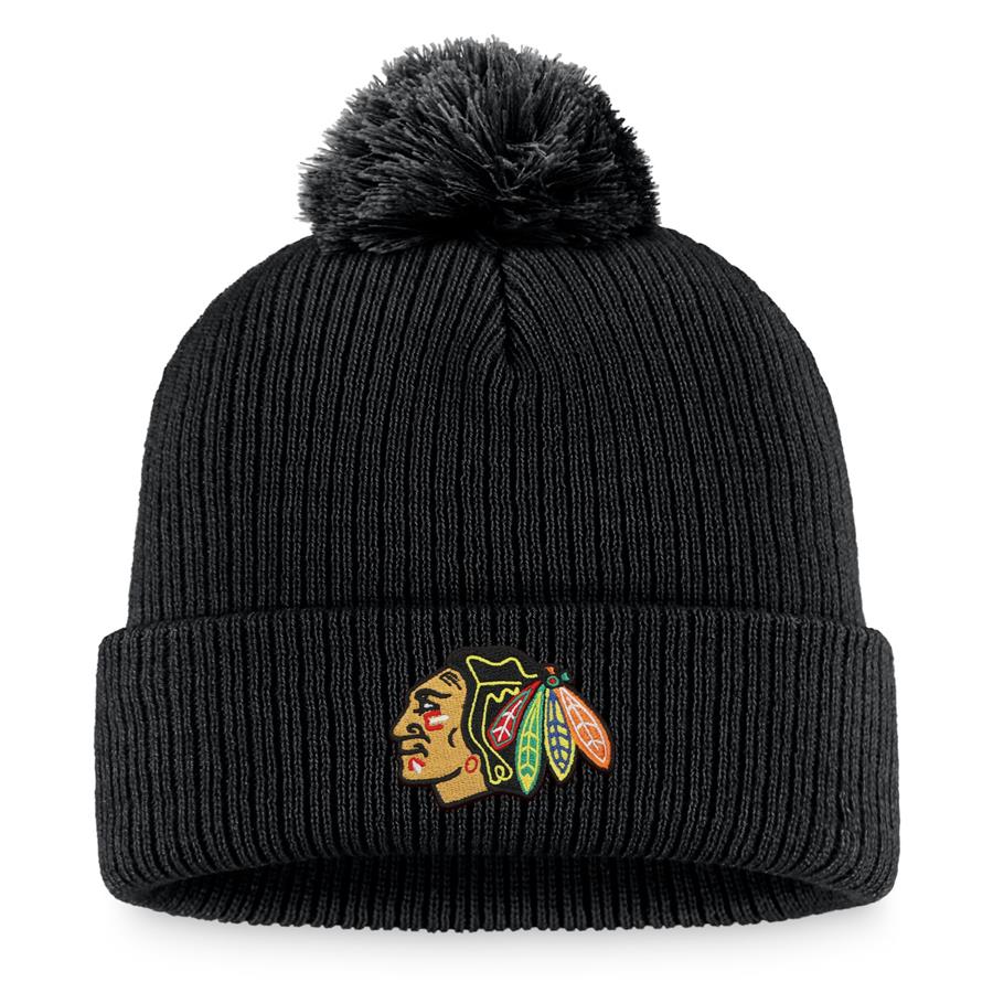 Chicago Blackhawks Fanatics Branded Cuffed Knit Hat with Pom - Black