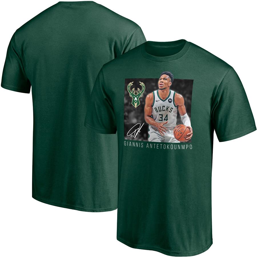 Giannis Antetokounmpo Milwaukee Bucks Fanatics Branded Team Heroes Name & Number Player T-Shirt - Hunter Green
