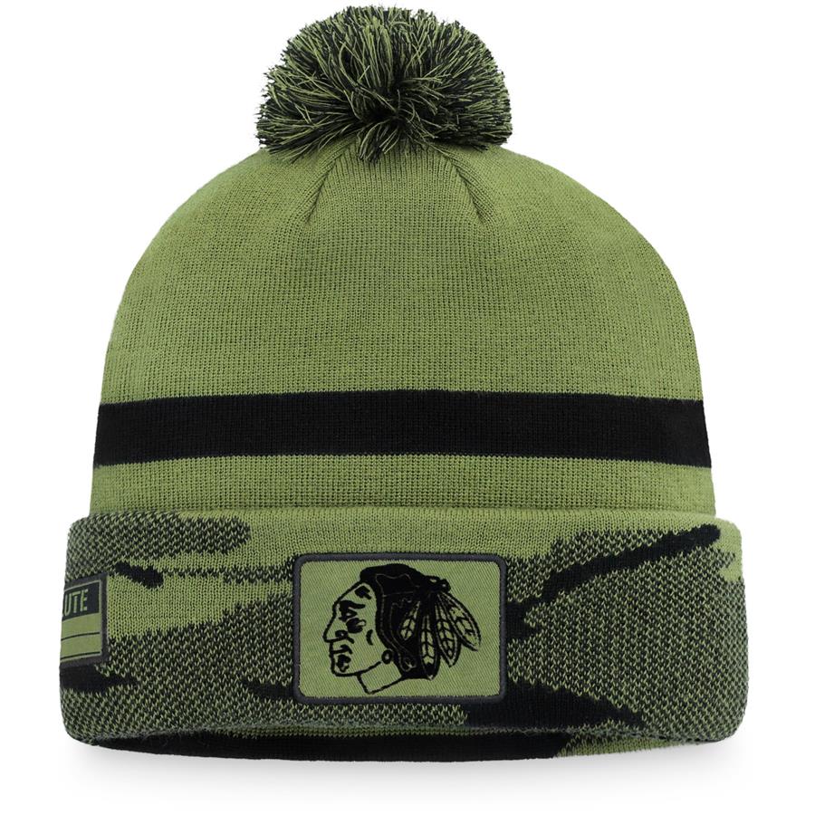 Chicago Blackhawks Fanatics Branded Military Appreciation Cuffed Knit Hat with Pom - Camo