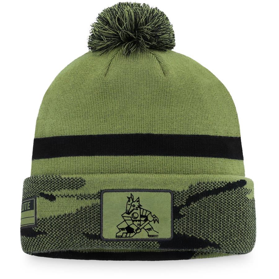 Arizona Coyotes Fanatics Branded Military Appreciation Cuffed Knit Hat with Pom - Camo