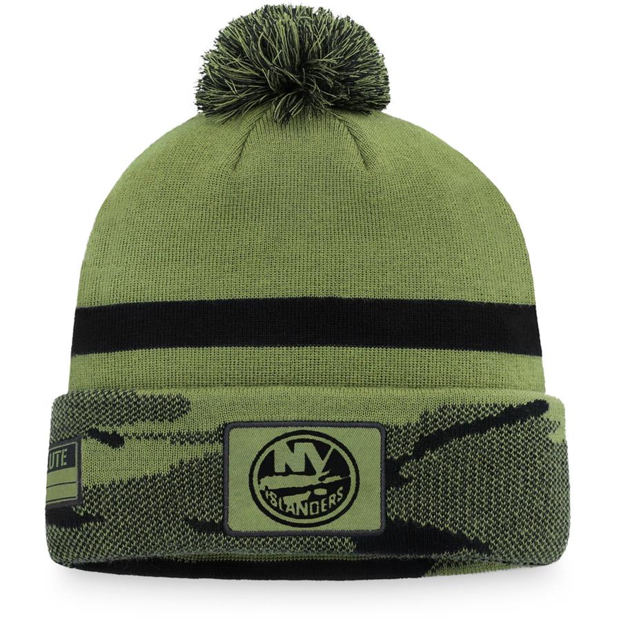 New York Islanders Fanatics Branded Military Appreciation Cuffed Knit Hat with Pom - Camo