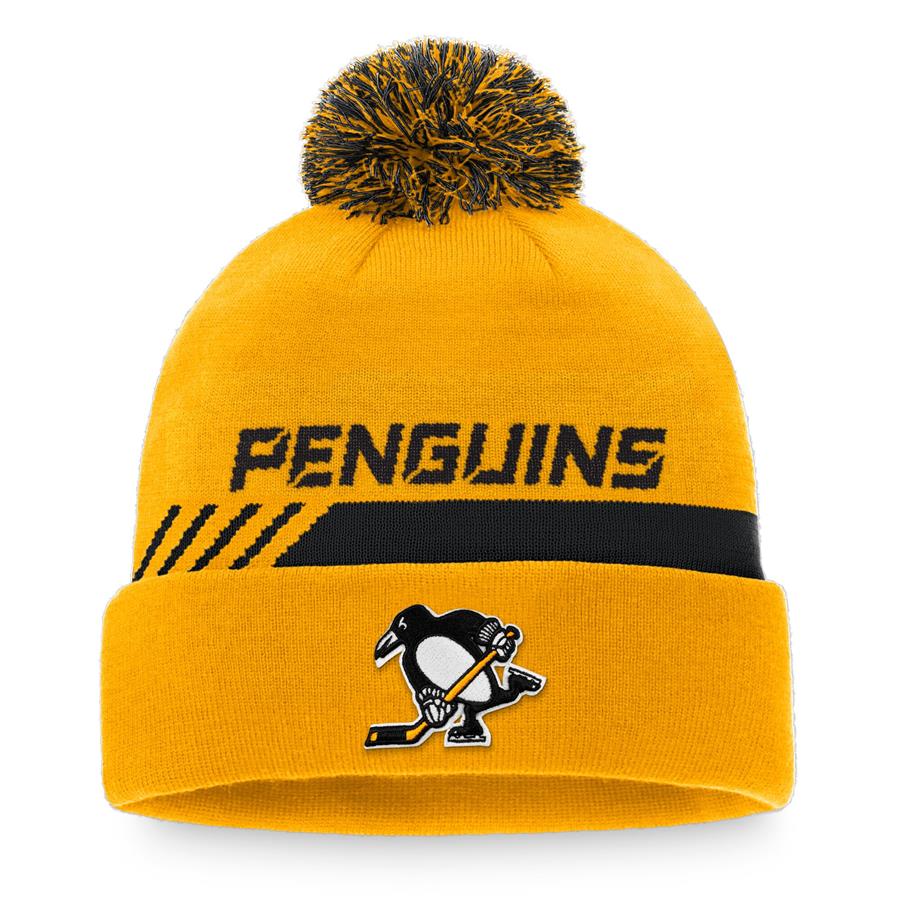 Pittsburgh Penguins Fanatics Branded Authentic Pro Locker Room Alt Logo Cuffed Knit Hat with Pom - Gold