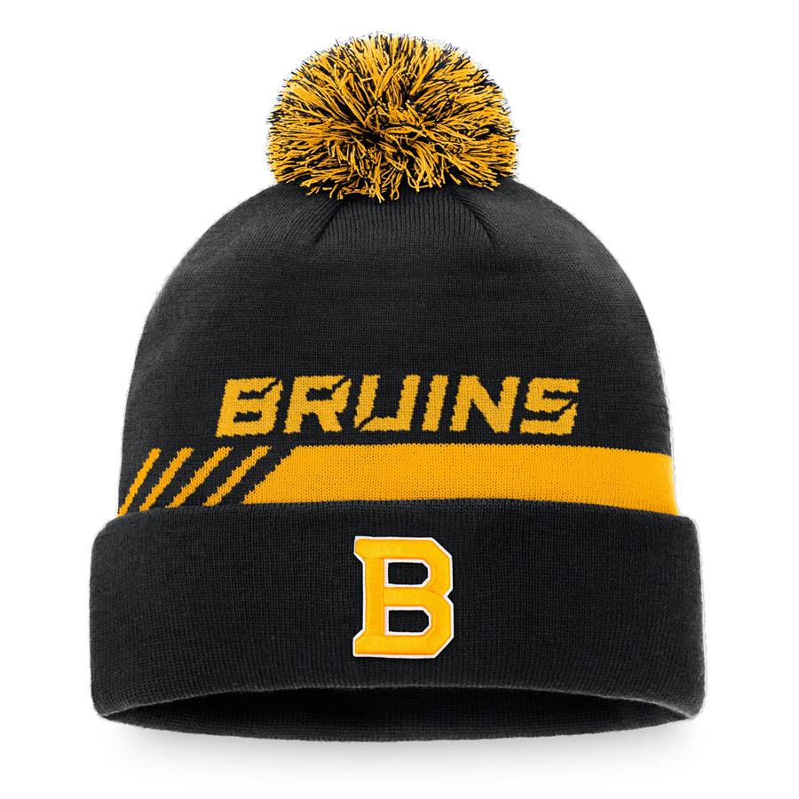 Boston Bruins Fanatics Branded Authentic Pro Locker Room Alt Logo Cuffed Knit Hat with Pom - Black