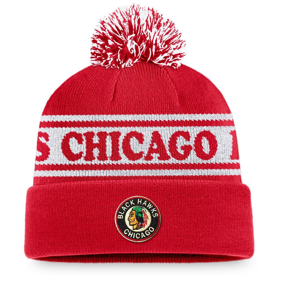 Chicago Blackhawks Fanatics Branded Vintage Sport Resort Cuffed Knit Hat with Pom - Red