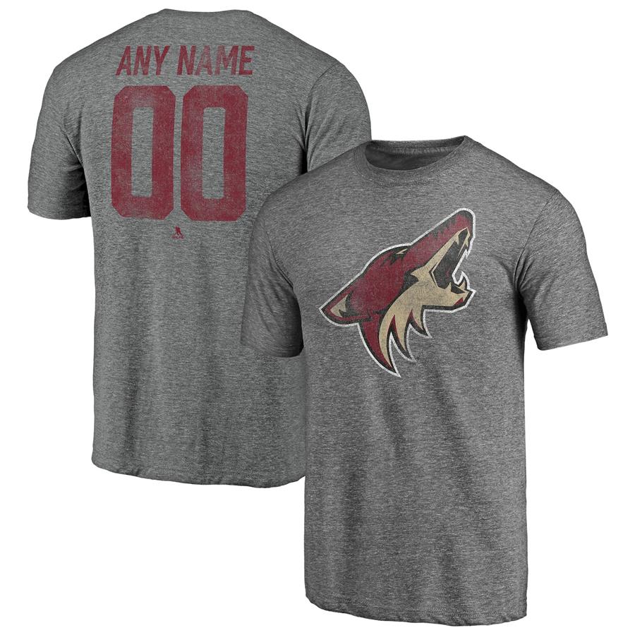 Arizona Coyotes Fanatics Branded Heritage Any Name & Number Tri-Blend T-Shirt - Heathered Gray