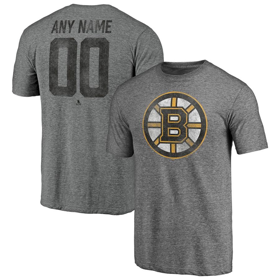 Boston Bruins Fanatics Branded Heritage Any Name & Number Tri-Blend T-Shirt - Heathered Gray