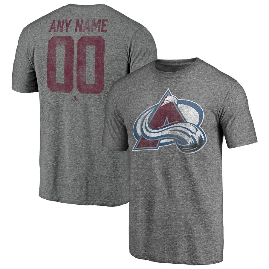 Colorado Avalanche Fanatics Branded Heritage Any Name & Number Tri-Blend T-Shirt - Heathered Gray