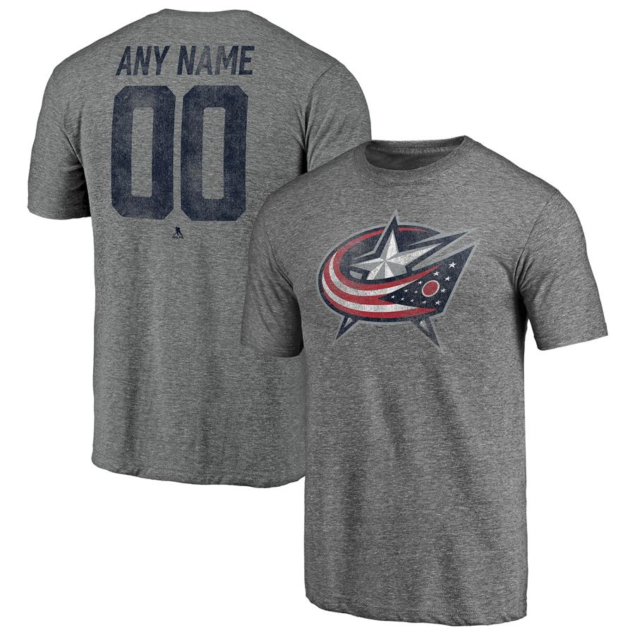 Columbus Blue Jackets Fanatics Branded Heritage Any Name & Number Tri-Blend T-Shirt - Heathered Gray