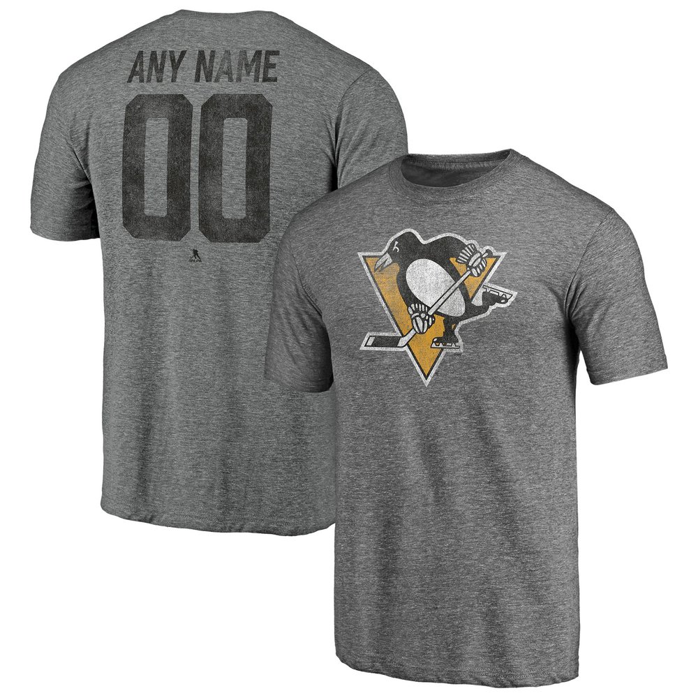 Pittsburgh Penguins Fanatics Branded Heritage Any Name & Number Tri-Blend T-Shirt - Heathered Gray