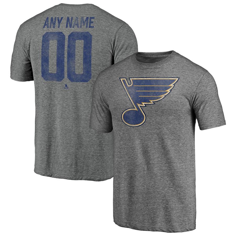 St. Louis Blues Fanatics Branded Heritage Any Name & Number Tri-Blend T-Shirt - Heathered Gray