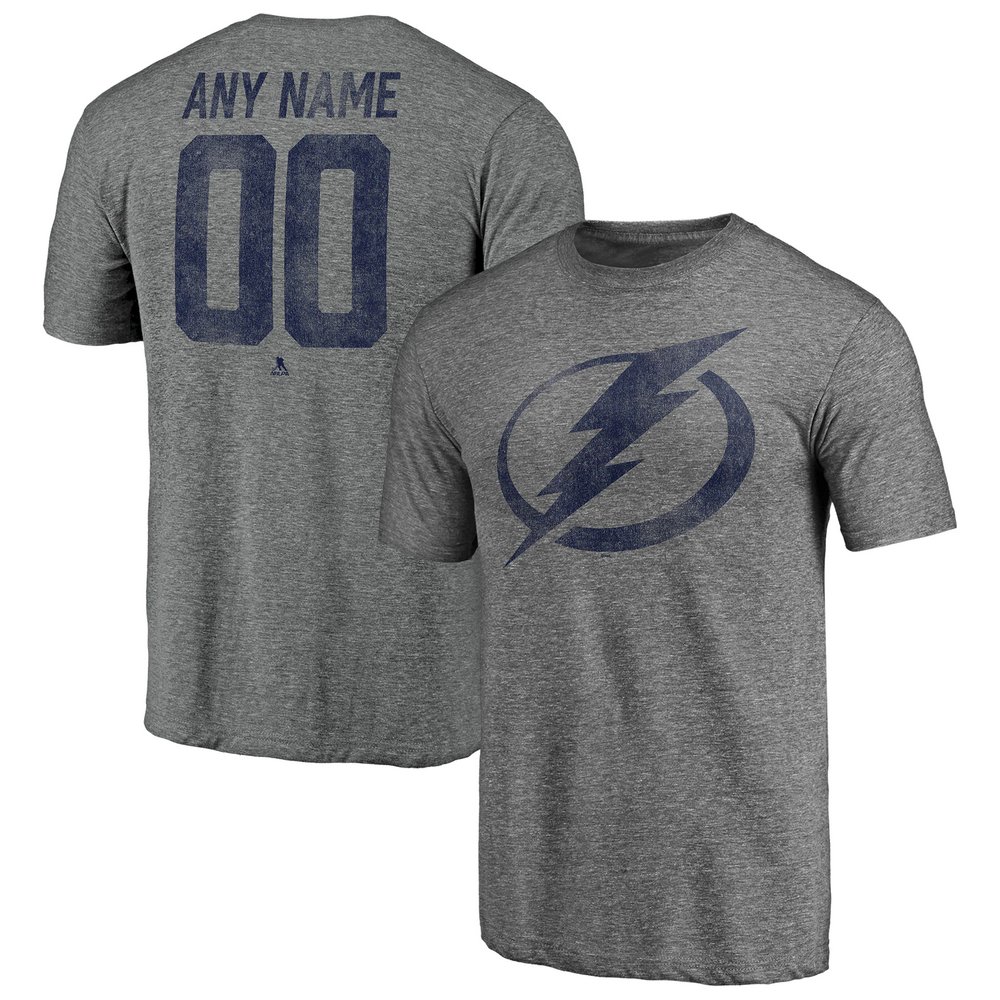 Tampa Bay Lightning Fanatics Branded Heritage Any Name & Number Tri-Blend T-Shirt - Heathered Gray