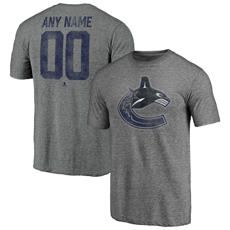 Vancouver Canucks Fanatics Branded Heritage Any Name & Number Tri-Blend T-Shirt - Heathered Gray