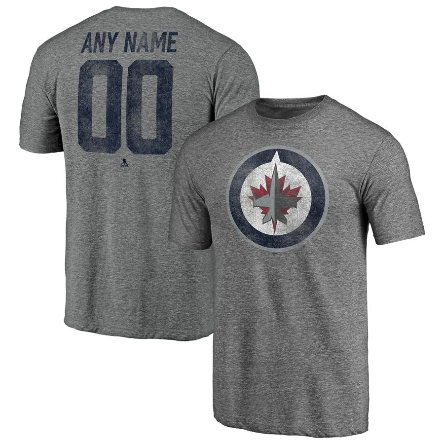 Winnipeg Jets Fanatics Branded Heritage Any Name & Number Tri-Blend T-Shirt - Heathered Gray