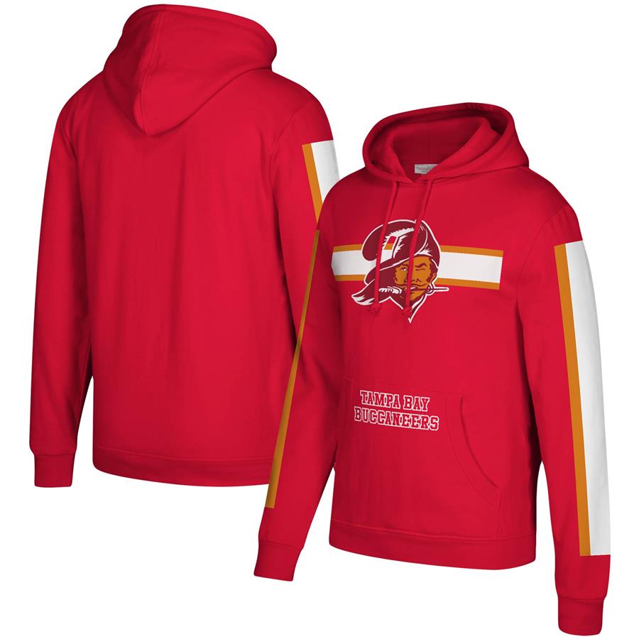 Tampa Bay Buccaneers Mitchell & Ness Three Stripe Pullover Hoodie - Red
