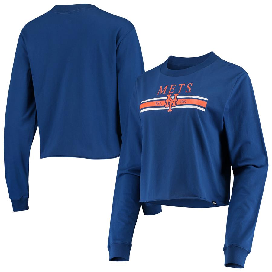 New York Mets New Era Women's Cropped Long Sleeve T-Shirt - Royal