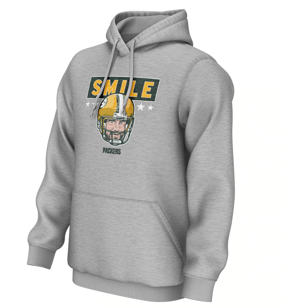 Aaron Rodgers Green Bay Packers Smile Pullover Hoodie - Gray