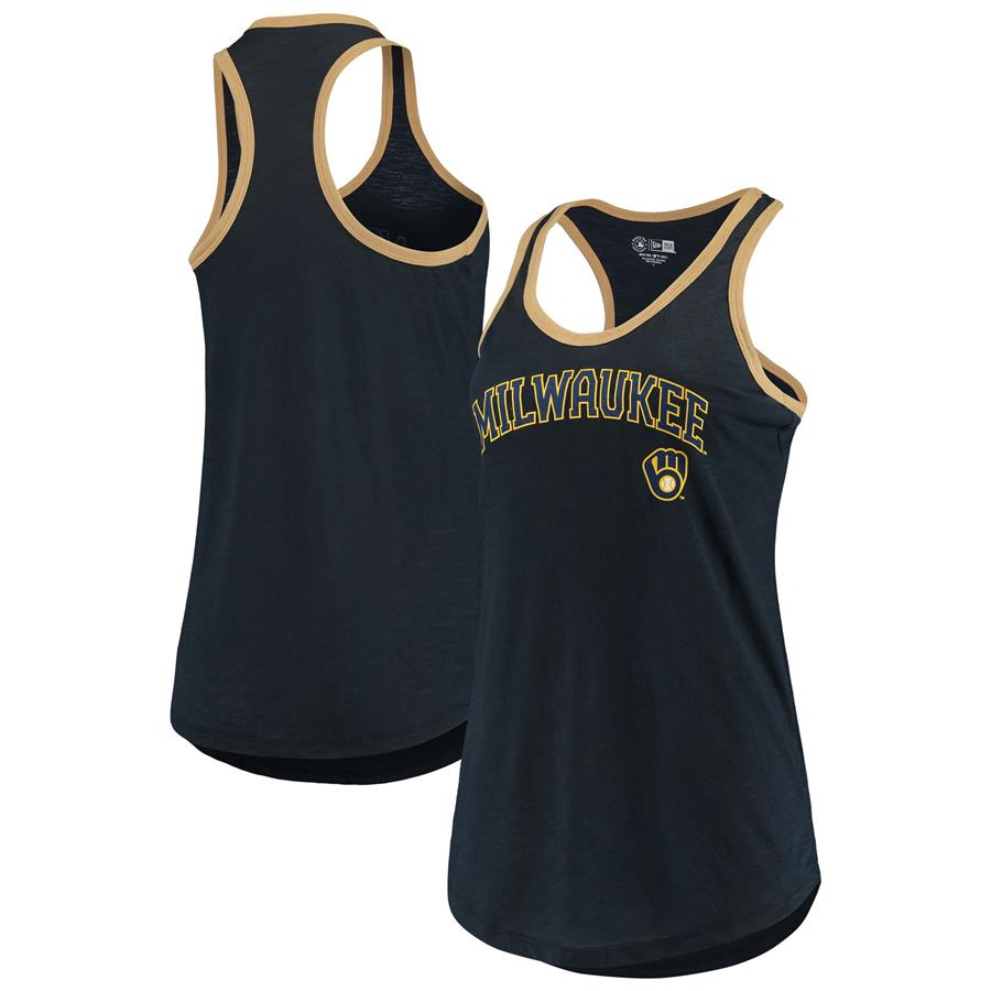 Milwaukee Brewers New Era Women's Slub Ringer Tank Top - Navy