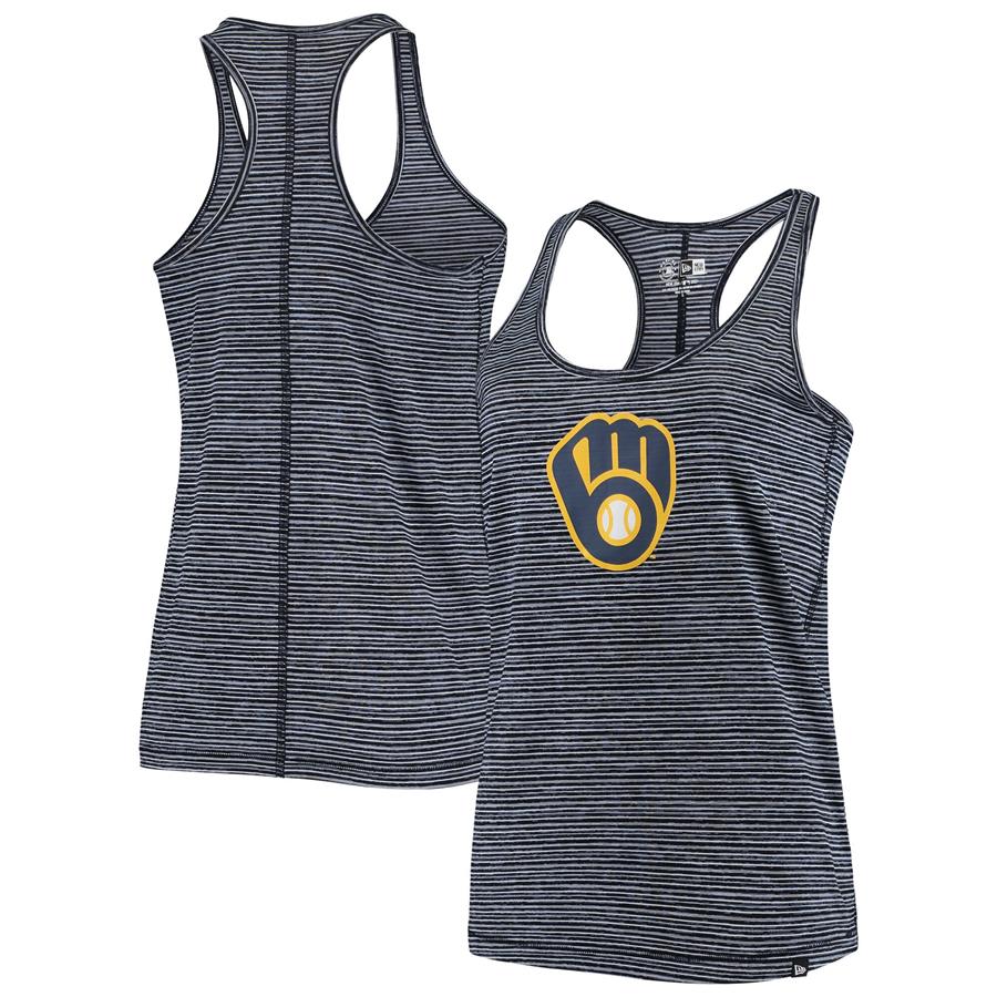 Milwaukee Brewers New Era Women's Space Dye Jersey Tri-Blend Tank Top - Navy