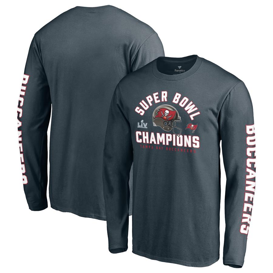 Tampa Bay Buccaneers Fanatics Branded Super Bowl LV Champions Lateral Pass Long Sleeve T-Shirt - Charcoal