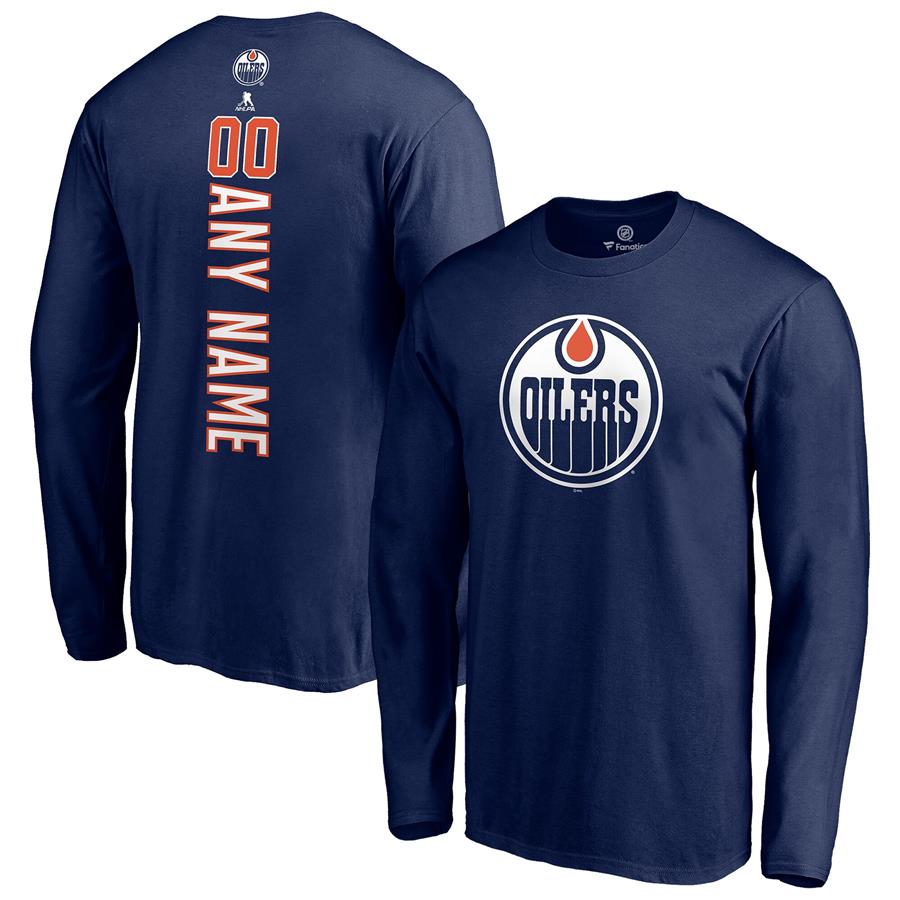Edmonton Oilers Fanatics Branded Any Name & Number Playmaker Long Sleeve T-Shirt - Navy