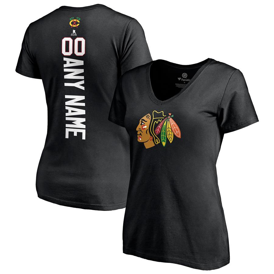 Chicago Blackhawks Fanatics Branded Women's Any Name & Number Playmaker V-Neck T-Shirt - Black