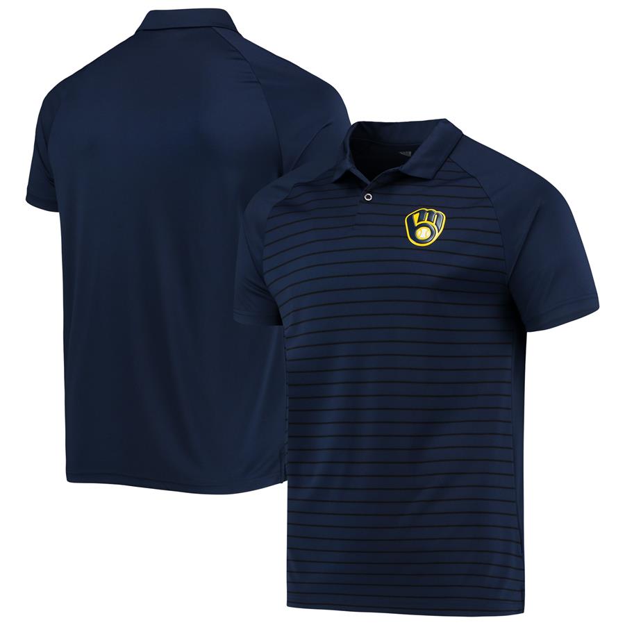 Milwaukee Brewers Levelwear Insignia Pulse Raglan Polo - Navy