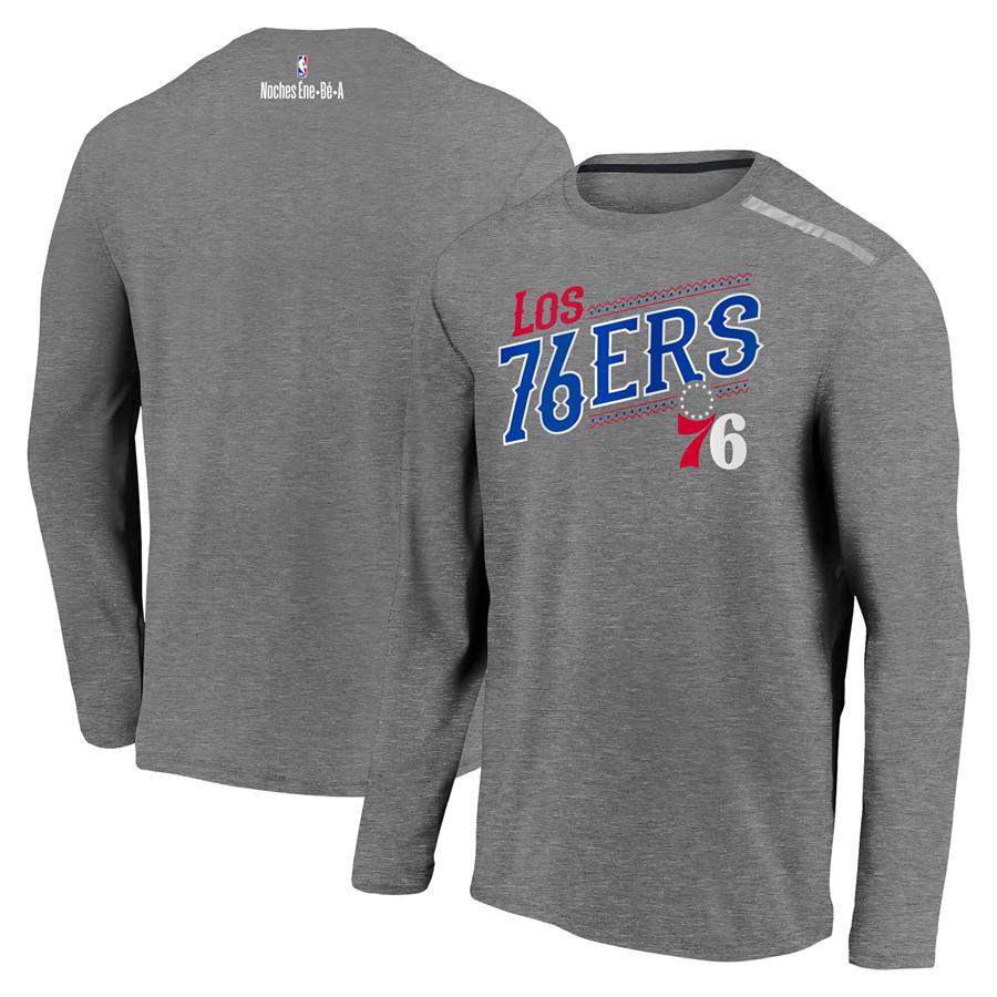 Philadelphia 76ers Fanatics Branded 2021 Noches Éne-Bé-A Authentic Shooting Long Sleeve T-Shirt - Heather Charcoal