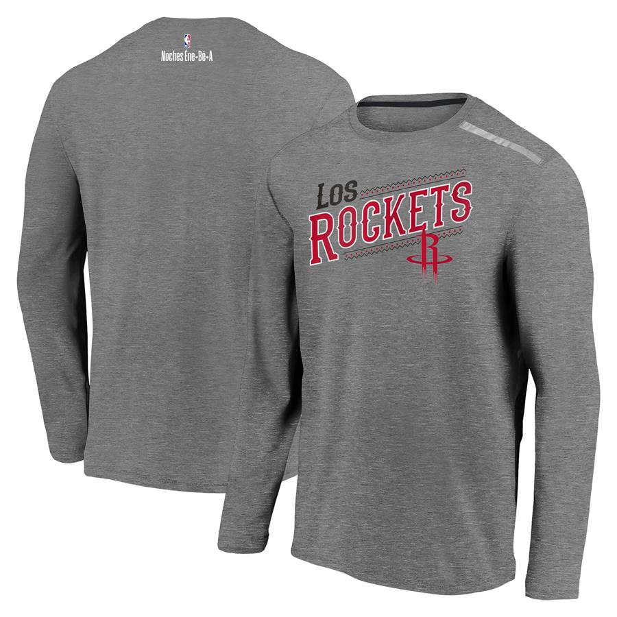 Houston Rockets Fanatics Branded 2021 Noches Éne-Bé-A Authentic Shooting Long Sleeve T-Shirt - Heather Charcoal