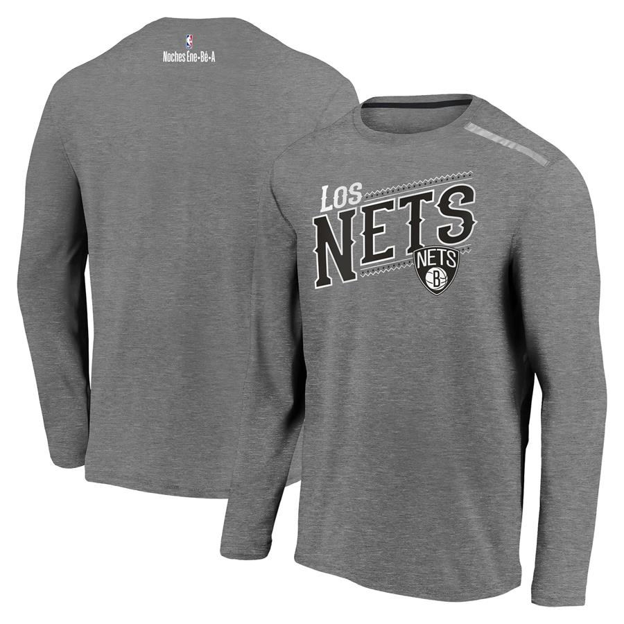Brooklyn Nets Fanatics Branded 2021 Noches Éne-Bé-A Authentic Shooting Long Sleeve T-Shirt - Heather Charcoal