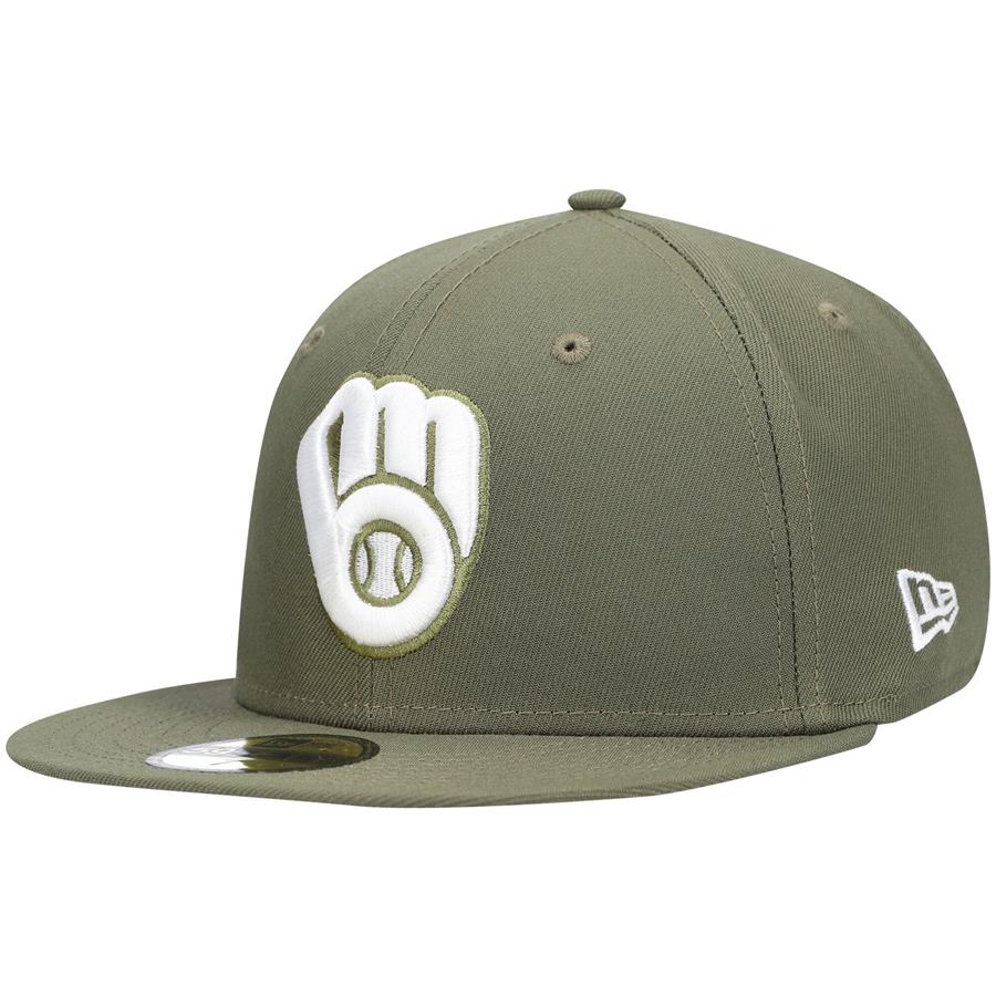 Milwaukee Brewers New Era Logo White 59FIFTY Fitted Hat - Olive