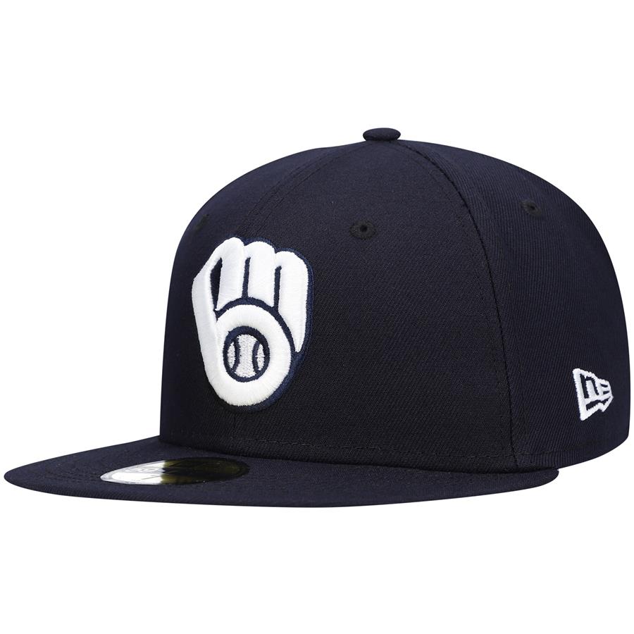 Milwaukee Brewers New Era Logo White 59FIFTY Fitted Hat - Navy