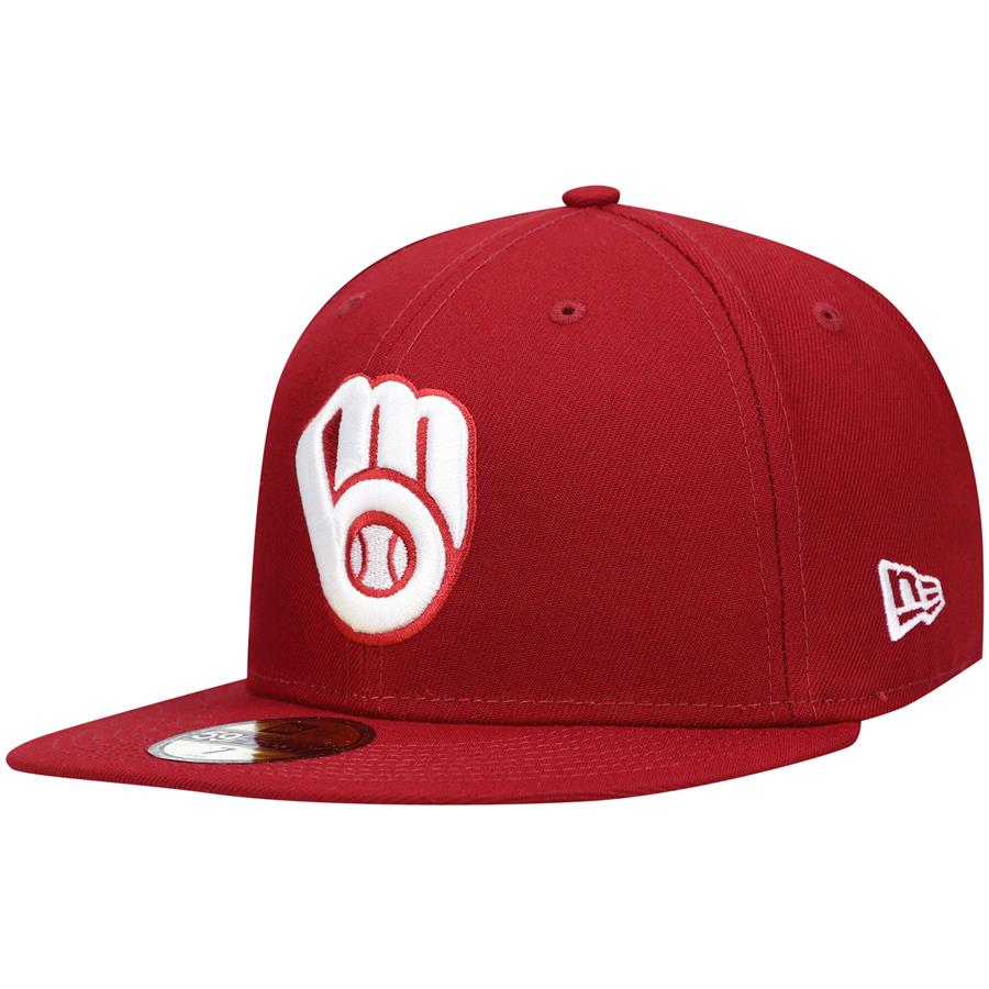 Milwaukee Brewers New Era Logo White 59FIFTY Fitted Hat - Cardinal