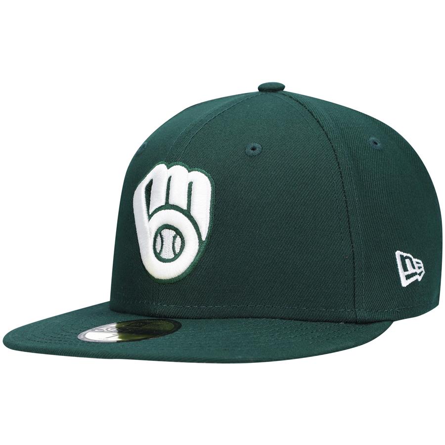 Milwaukee Brewers New Era Logo White 59FIFTY Fitted Hat - Green