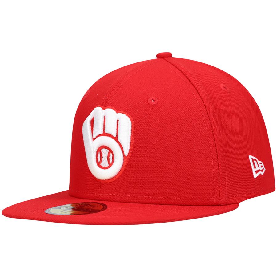 Milwaukee Brewers New Era Logo White 59FIFTY Fitted Hat - Red