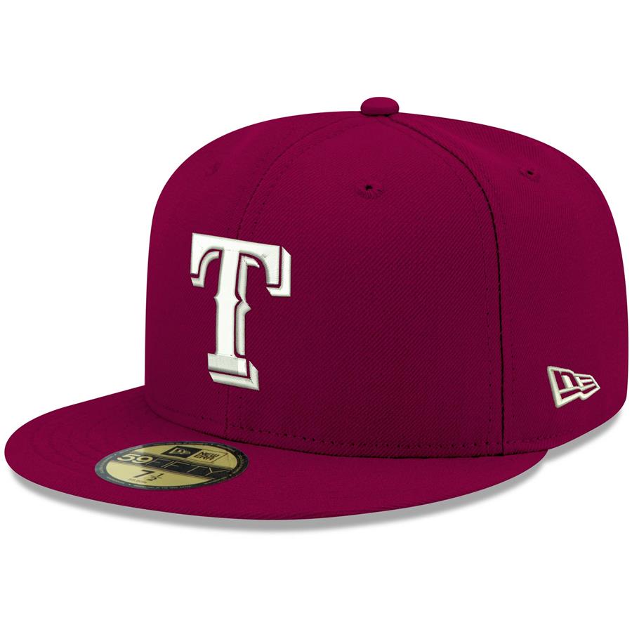 Texas Rangers New Era Logo White 59FIFTY Fitted Hat - Cardinal