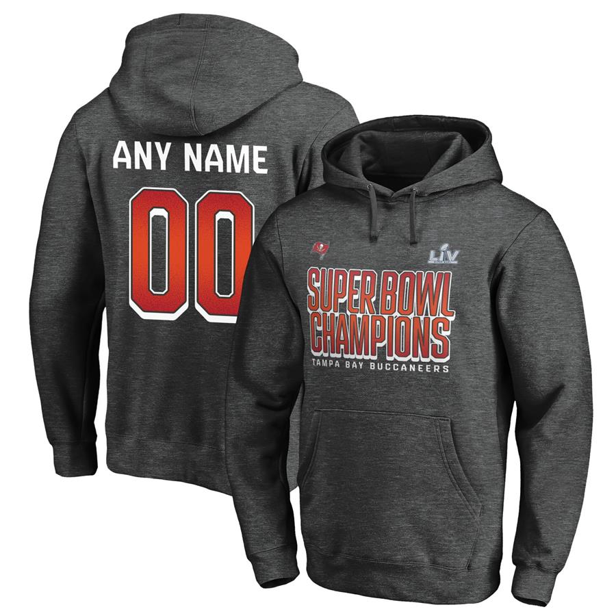 Tampa Bay Buccaneers Fanatics Branded Super Bowl LV Champions Any Name & Number Personalized Pullover Hoodie - Charcoal